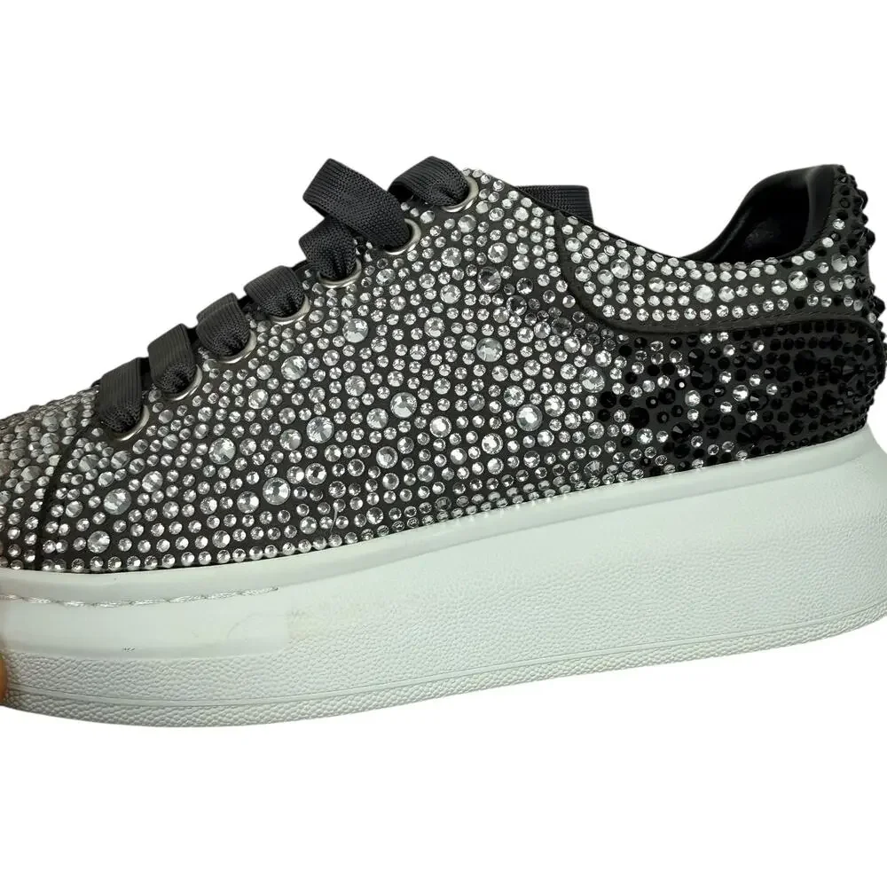 Alexander Mcqueen Crystal Embellished Oversized Sneakers Gray Size 37